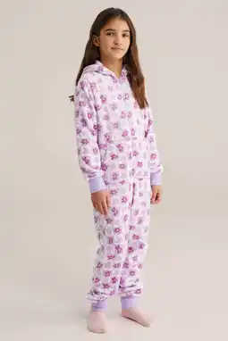Wehkamp WE Fashion fleece onesie lila/paar aanbieding