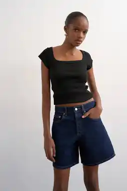 Wehkamp TOPSHOP denim wide leg highwaist short dark blue denim aanbieding