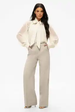 Wehkamp NIKKIE wide leg regularwaist broek ecru met glitter aanbieding