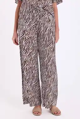 Wehkamp FREEQUENT wide leg regularwaist broek met zebraprint bruin aanbieding