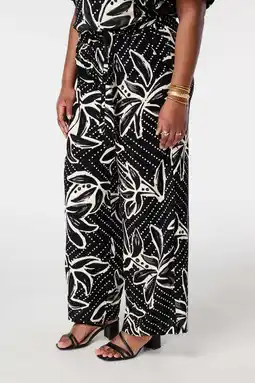 Wehkamp MS Mode wide leg highwaist gebloemde casual broek zwart aanbieding