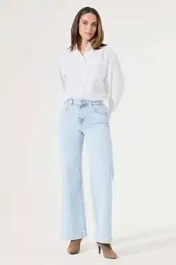 Wehkamp Garcia wide leg jeans light blue denim aanbieding