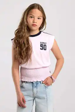 Wehkamp America Today mouwloze top met smockwerk en print - roze aanbieding