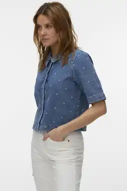 Wehkamp VERO MODA top met hartjes medium blue denim aanbieding