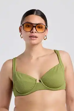 Wehkamp America Today niet-voorgevormde beugel bikinitop Agnes met textuur olijfgroen aanbieding