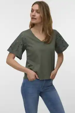 Wehkamp VERO MODA T-shirt broderie donkergroen aanbieding