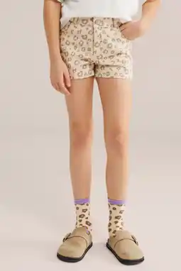 Wehkamp WE Fashion Blue Ridge denim straight short met panterprint beige aanbieding