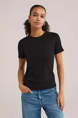 Wehkamp WE Fashion T-shirt geribbeld zwart aanbieding