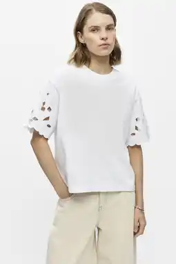 Wehkamp OBJECT T-shirt met broderie wit aanbieding