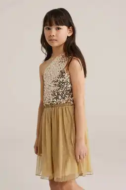 Wehkamp WE Fashion one shoulder jurk met pailletten goud aanbieding