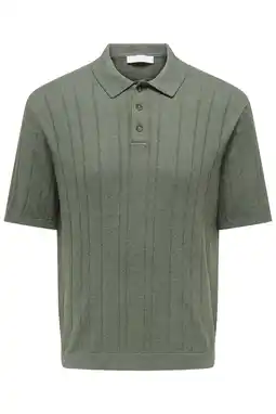 Wehkamp ONLY & SONS regular polo met linnen gebreid groen aanbieding