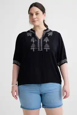 Wehkamp Anytime crinkle top met borduursel zwart aanbieding