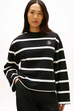 Wehkamp Tommy Hilfiger gestreepte gebreide trui zwart aanbieding