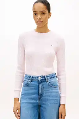Wehkamp Tommy Hilfiger gebreide trui met kabels lichtroze aanbieding