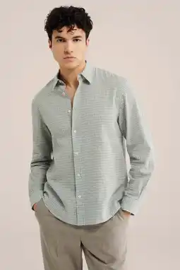 Wehkamp WE Fashion regular geruit casual overhemd met linnen mintgroen aanbieding