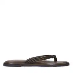 Wehkamp Sacha leren teenslippers donkerbruin aanbieding
