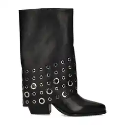 Wehkamp Sacha leren halfhoge laarzen met flap en eyelets zwart aanbieding