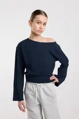 Wehkamp America Today off shoulder top donkerblauw aanbieding