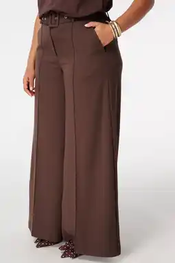 Wehkamp MS Mode wide leg regularwaist pantalon donkerbruin aanbieding