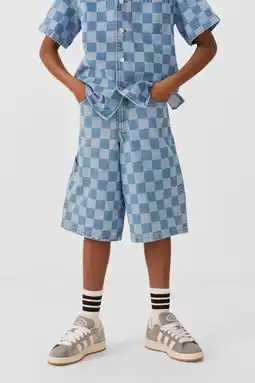 Wehkamp Coolcat denim short Bobby met checkerboard print blauw aanbieding