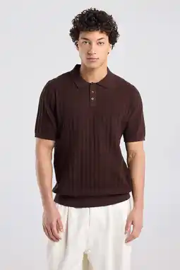 Wehkamp America Today regular polo gebreid bruin aanbieding