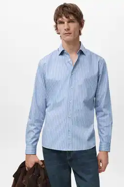 Wehkamp Mango Man Regular gestreepte casual overhemd blauw aanbieding