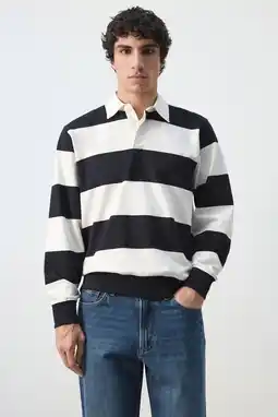 Wehkamp Mango Man gestreepte sweater wit/donkerblauw aanbieding