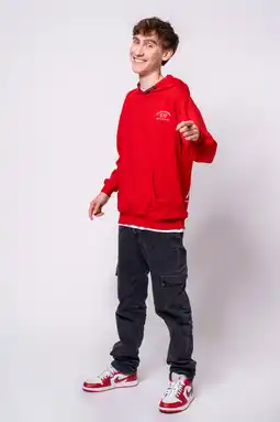 Wehkamp No Way Monday X Job Dutchtuber hoodie met backprint rood aanbieding