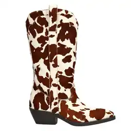 Wehkamp Sacha leren cowboylaarzen met koeienprint bruin/ecru aanbieding