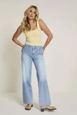 Wehkamp Para Mi highwaist wide leg jeans light blue denim aanbieding