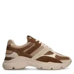 Wehkamp Manfield chunky leren sneakers taupe/bruin aanbieding