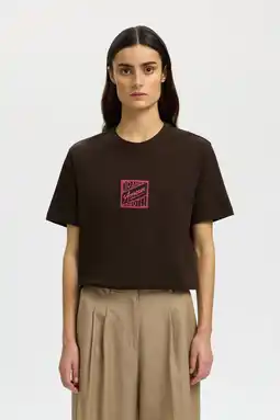 Wehkamp Selected T-shirt met backprint bruin aanbieding