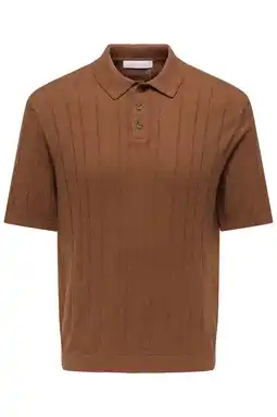 Wehkamp ONLY & SONS regular polo met linnen gebreid brique aanbieding