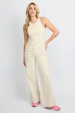 Wehkamp FLURESK Verina pants highwaist wide leg jeans zand aanbieding