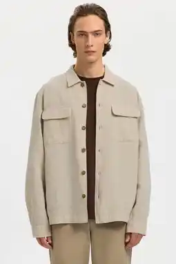 Wehkamp Selected overshirt met linnen beige aanbieding