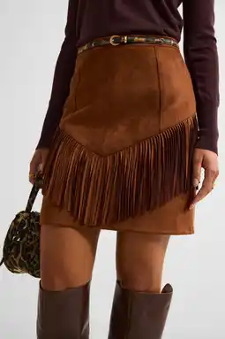 Wehkamp Ruby suedine rok met franjes bruin aanbieding