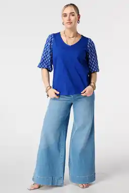 Wehkamp MS Mode gebloemde top blauw broderie aanbieding