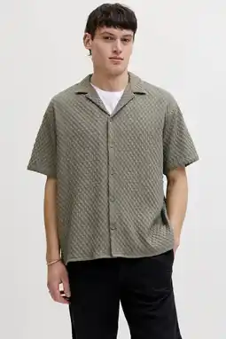 Wehkamp JACK & JONES loose casual overhemd met textuur kaki aanbieding