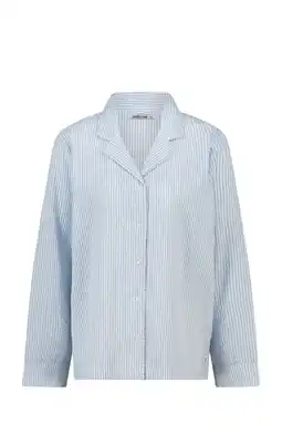 Wehkamp America Today seersucker pyjamatop Mindy blauw/wit aanbieding