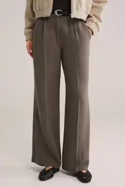 Wehkamp WE Fashion wide leg highwaist broek taupe aanbieding