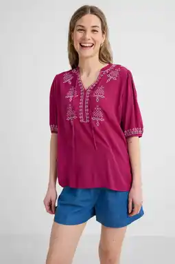 Wehkamp Anytime crinkle top met borduursel wijnrood aanbieding