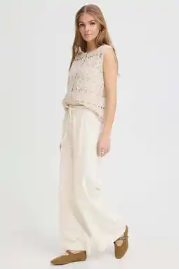 Wehkamp ICHI straight regularwaist broek ecru aanbieding
