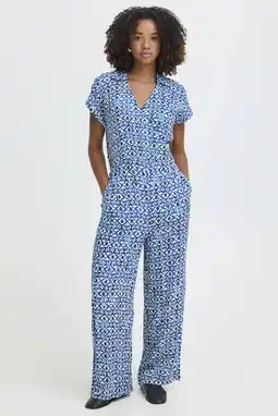 Wehkamp ICHI gebloemde jumpsuit blauw aanbieding