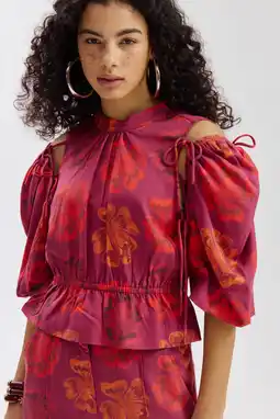 Wehkamp HARPER & YVE gebloemde peplum top roodbruin aanbieding