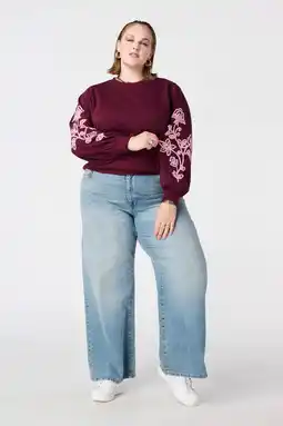 Wehkamp MS Mode gebloemde sweater donkerrood aanbieding