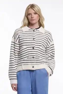 Wehkamp Rino & Pelle gestreepte sweatvest ecru gebreid aanbieding