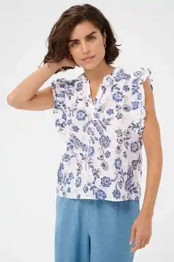 Wehkamp Kaffe gebloemde top broderie blauw aanbieding