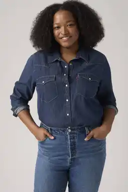 Wehkamp Levi's Plus denim blouse dark blue denim aanbieding