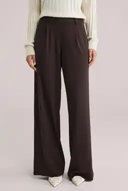 Wehkamp WE Fashion wide leg highwaist broek donkerbruin aanbieding