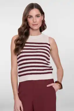 Wehkamp Geisha gestreepte top donkerrood grof gebreid aanbieding